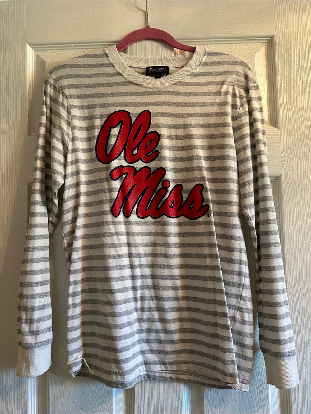 Ole Miss Striped Long-Sleeve Tee - Red Logo